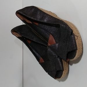 Tory Burch silvery gray denim wedge sandal size 7